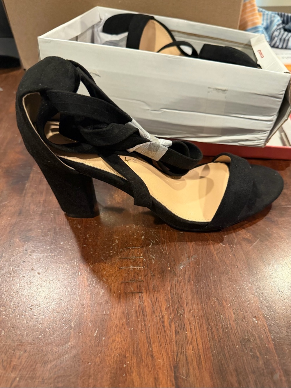 Allegra K Women’s lace up Heeled Dress Sandals Black Suede Size 9 M US
